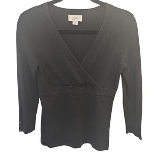 AnnTaylor Loft Women's Black Silk Blend Quarter Sleeve Ruched Neckline Size XS